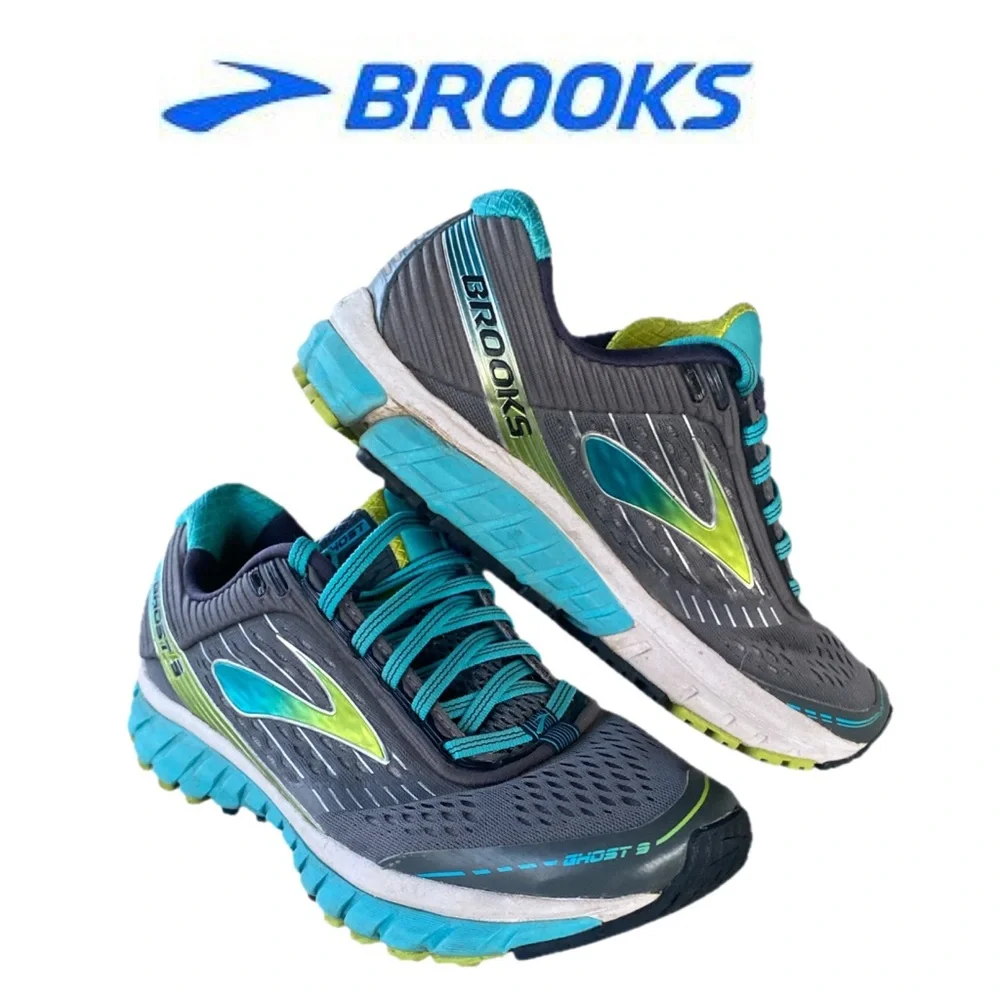 BROOKS Ghost 9 Grey Turquoise Running Athletic Sneakers 1202251B151 Women’s 8.5